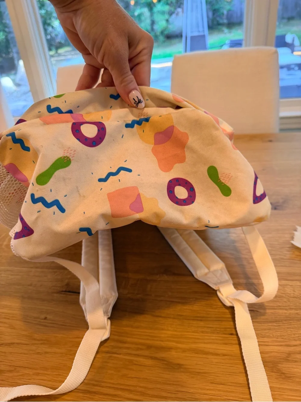 Jansport Cream Backpack with Pastel Pink, Purple & Green Shapes